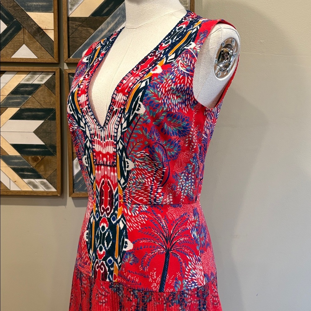 SALONI Silk Crepe Printed V-Neck Sleeveless Mini Dress size 4 - Picture 5 of 15